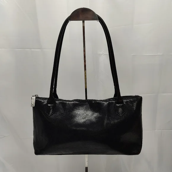 Vintage HOBO INT. Lola Tote Bag Black polished leather / brown wear highlights - Picture 1 of 10